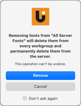The remove fonts dialog in Universal Type Client 7 for Mac