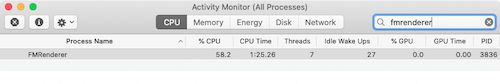 Activity Monitor showing the FMRenderer process