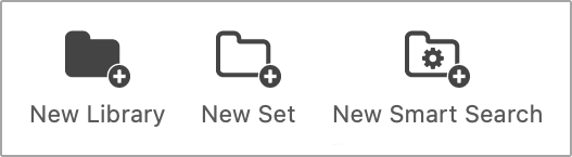 The New Library, New Set, and New Smart Search buttons on the Suitcase Fusion toolbar for Mac on macOS 11