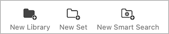The New Library, New Set, and New Smart Search buttons on the Suitcase Fusion toolbar for Mac