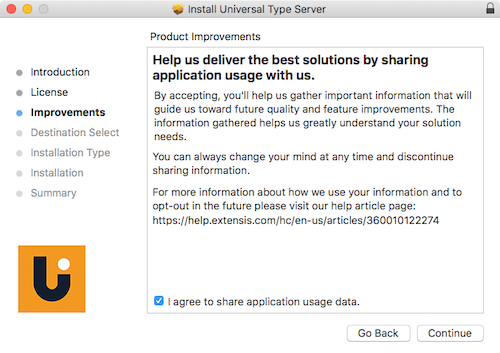 The macOS installer screen displaying the data collection consent information