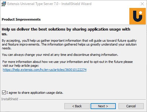 The Windows installer screen displaying the data collection consent information