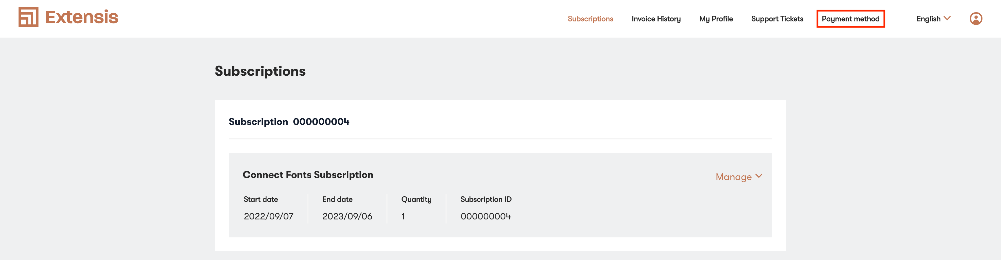 The subscription page with Payment Method highlighted