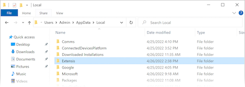 The location of the UTC datastore folder in File Explorer