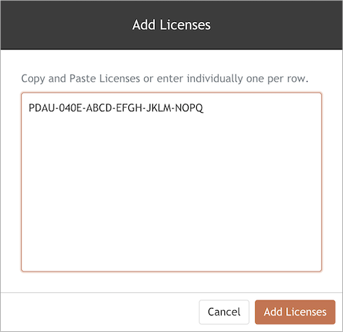 The Add Licenses dialog
