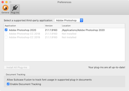 The plug-in preferences in Suitcase Fusion for Mac