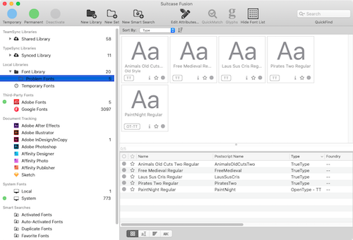 Generic font previews in Suitcase Fusion for Mac