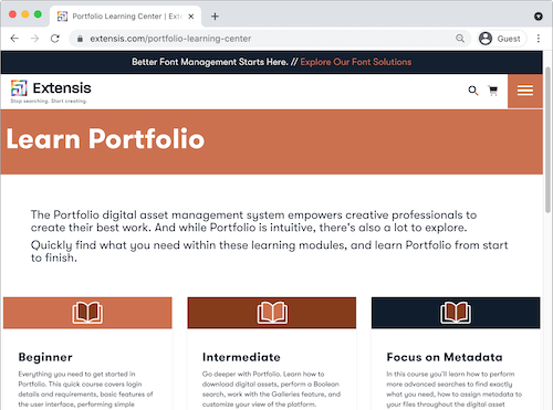 The Portfolio Learning Center in a browser window