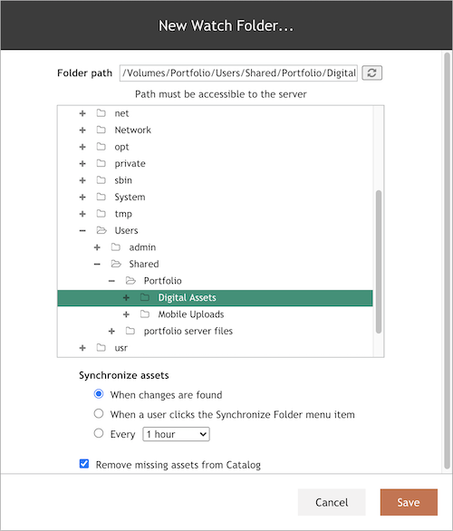 The New Watch Folder dialog showing the path to the folder