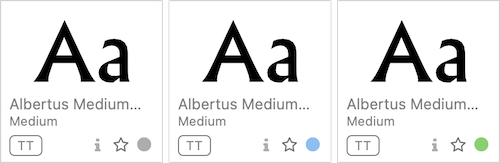 The three activation statuses for a font in Suitcase Fusion