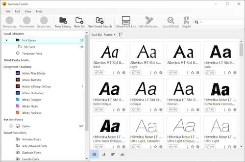 The Suitcase Fusion main window, showing the My Fonts set under Font Library