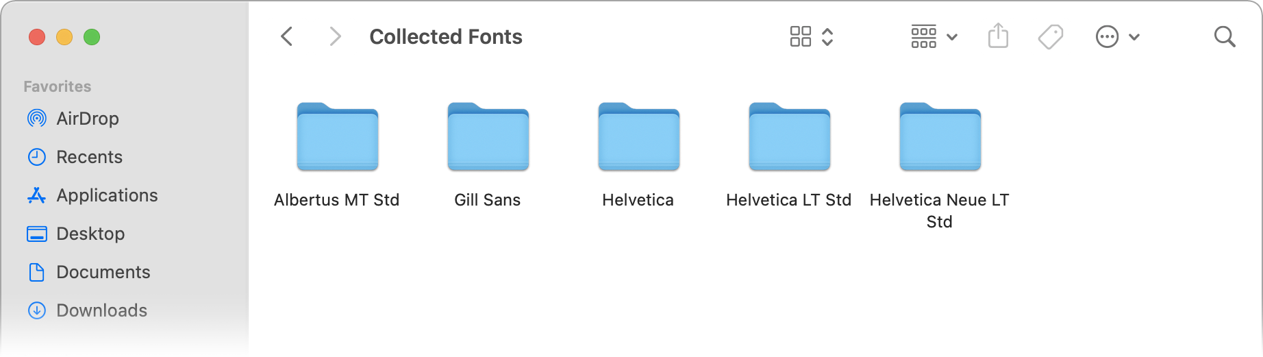 A folder of collected fonts in macOS