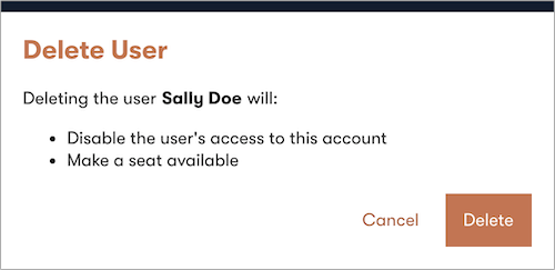 The Delete User confirmation dialog