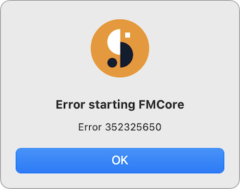 'Error starting FMCore: FMCore error 352325650' in Suitcase Fusion for Mac