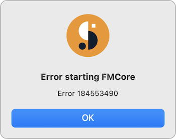 'Error starting FMCore: FMCore error 184553490' in Suitcase Fusion for Mac