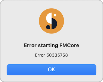 suitcase fusion error starting fmcore