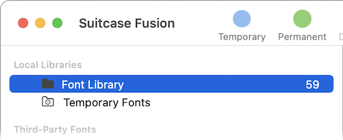 The default Font Library highlighted in the collections pane