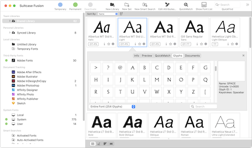 Screenshot of font preview panel in Suitcase Fusion for Mac