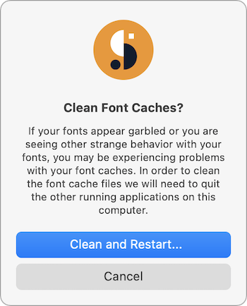 The Clean Font Caches confirmation dialog in Suitcase Fusion for Mac