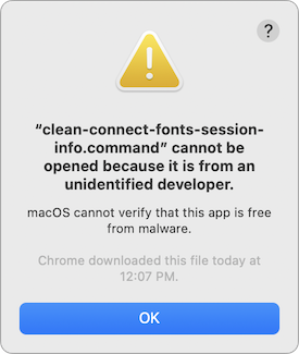 A macOS dialog warning that the script can't be opened