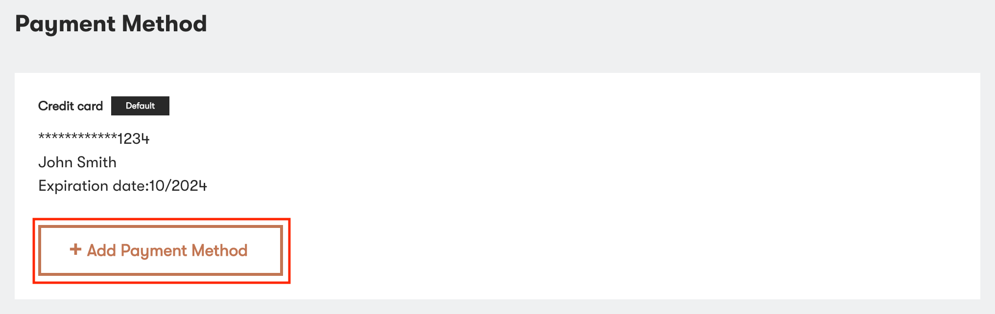 The Payment Method page with 'Add payment method' highlighted