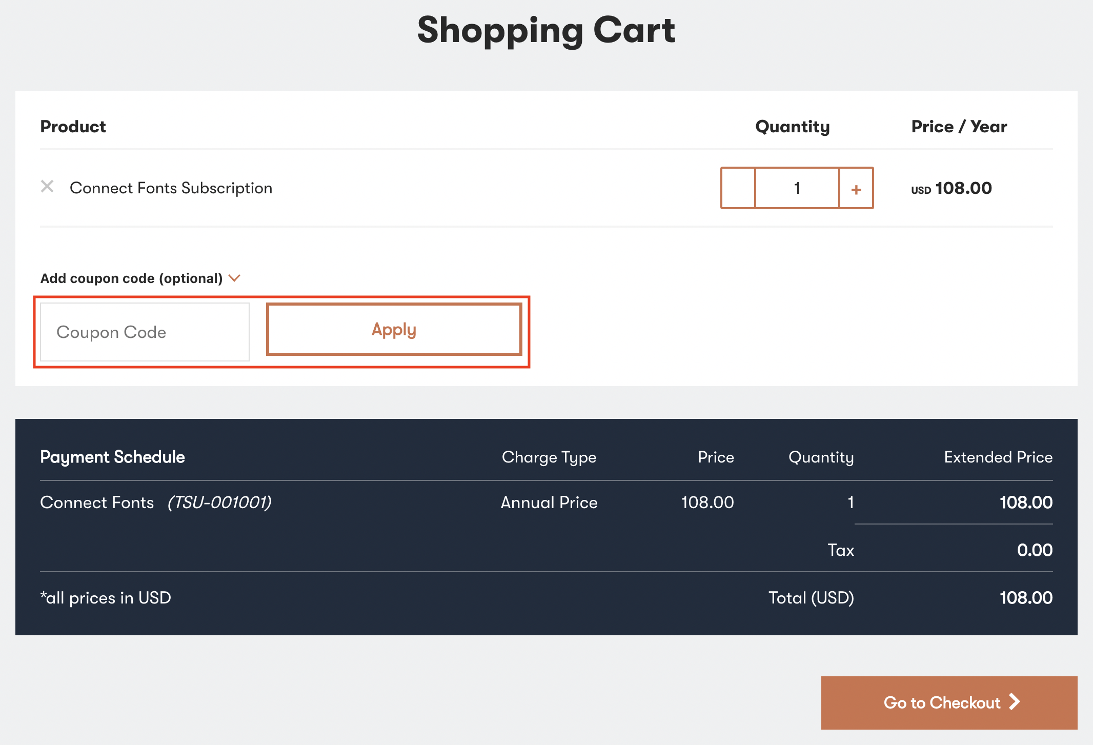 Shopping Cart Coupon Entry Highlighted 