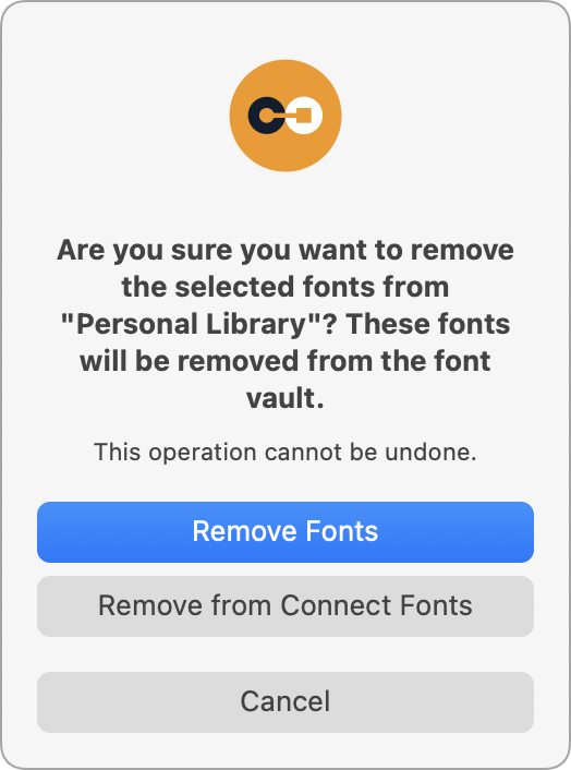 The remove fonts dialog in Connect Fonts for Mac